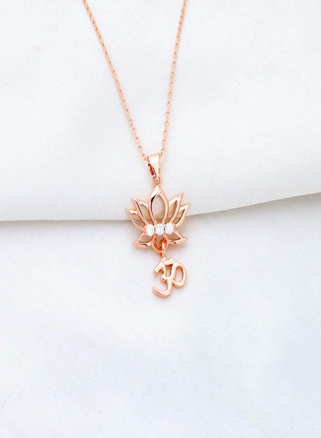 bobauna Yoga Lotus Flower Aum Om Ohm Sanskrit Symbol Pendant Necklace Spiritual Jewelry Gift For Yogi Yoga Lover (Lotus Om necklace RG) - Image 3